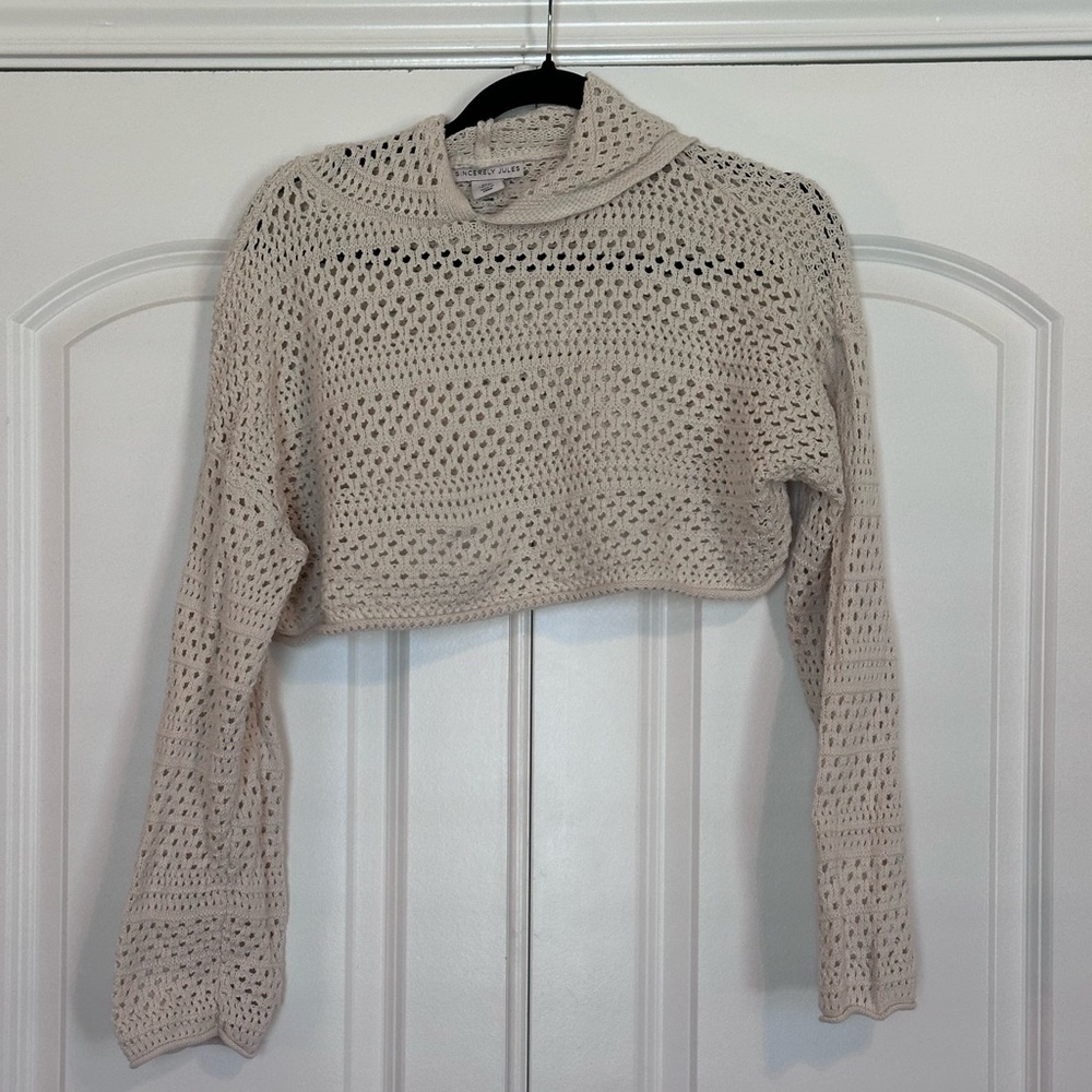 Sincerely Jules Cream Hooded Cropped Sweater XS 100% Cotton EUC - Picture 3 of 11